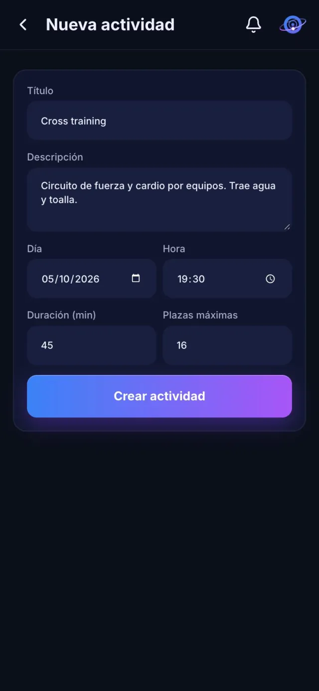 Crear una actividad con plazas limitadas