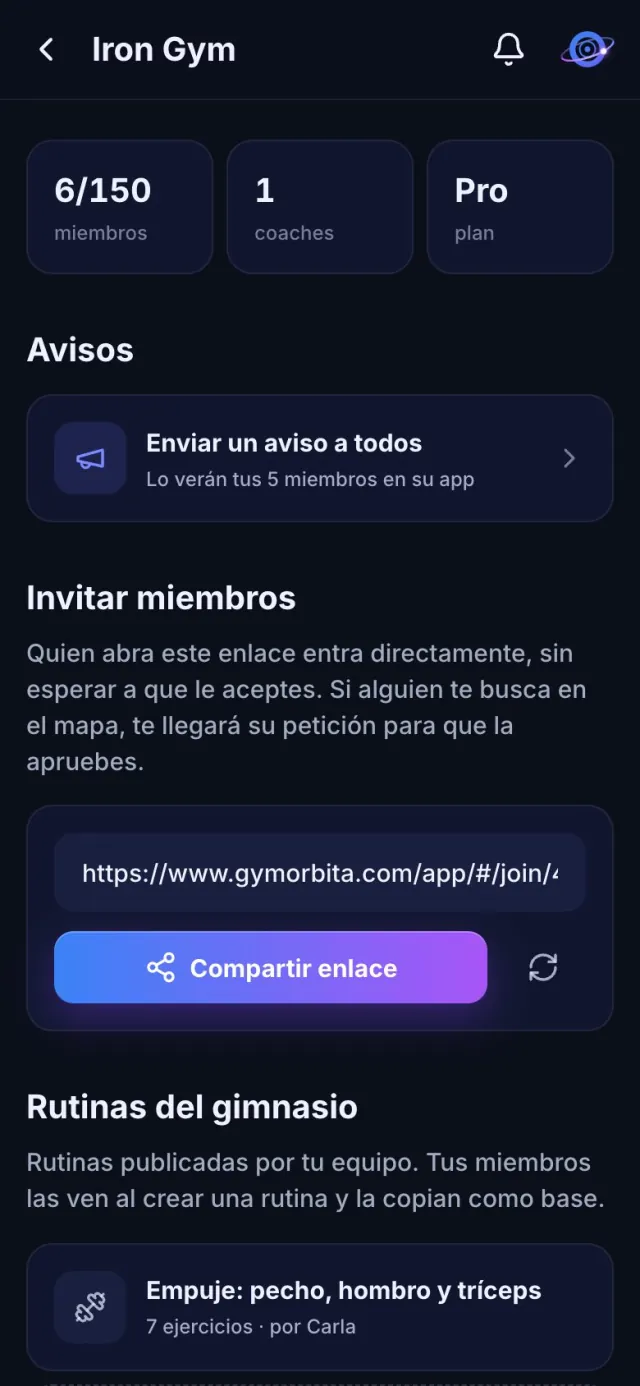 Panel de un gimnasio verificado